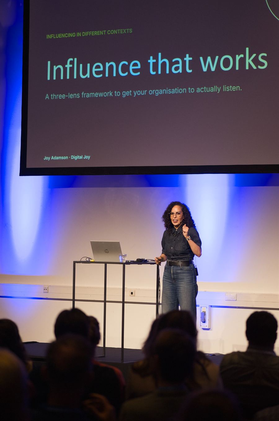 Joy Adamson presenting the opening slide of Influence that works